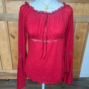 Candy RED | Women's Red Boho Top | Flutter Sleeves | Light Weight| Medium